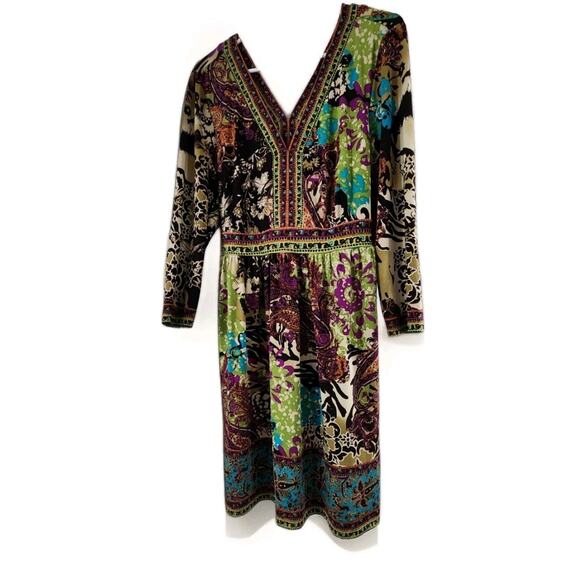 ECI New York Multi Color V-Neck 3/4 Sleeve Stretch Dress Women's XL Boho Purple - Picture 1 of 13